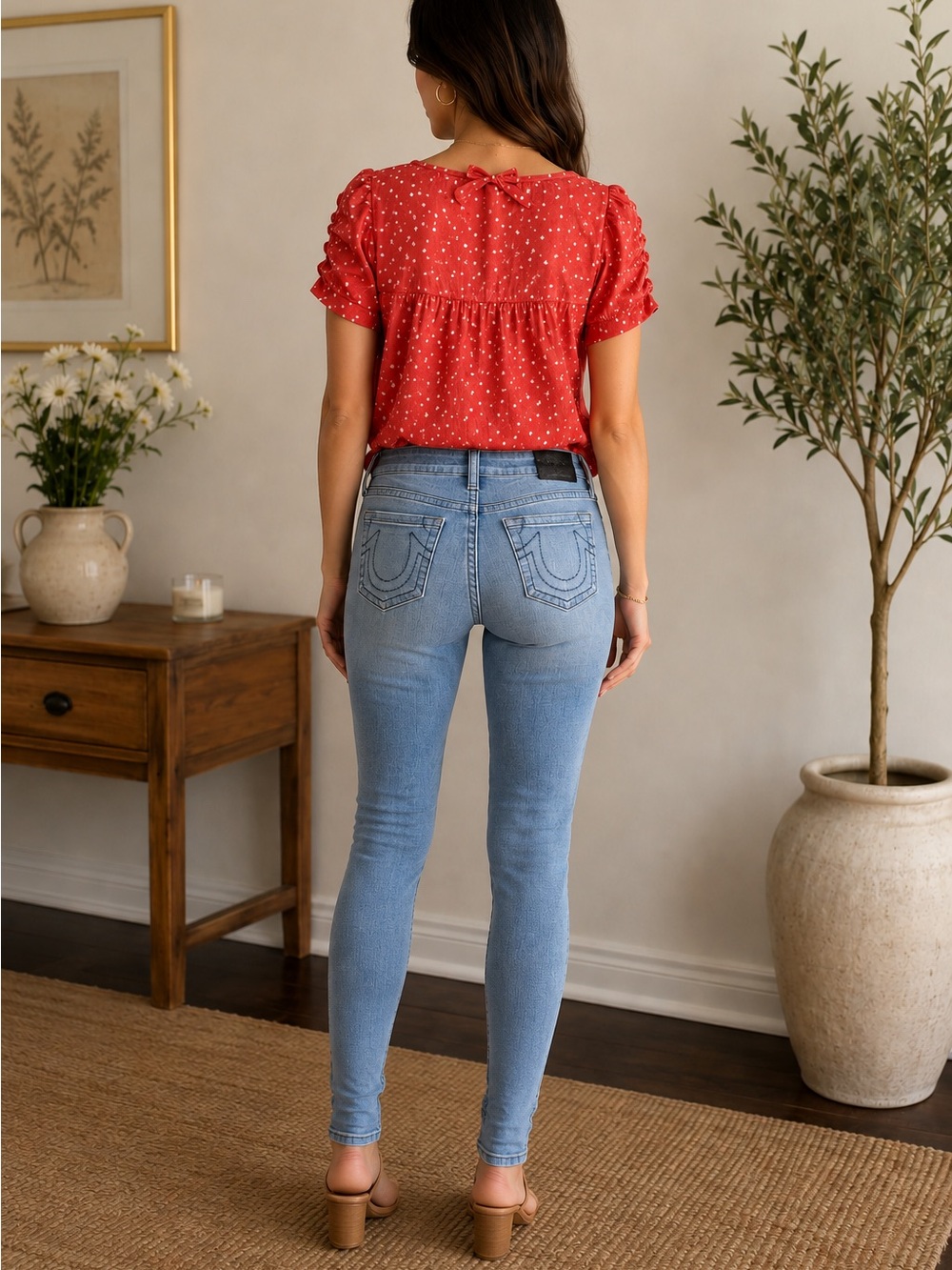 True Religion Light Blue Skinny Jeans with Signature Back Stitching
